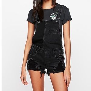 NWOT! Distressed Denim Overall Shorts
